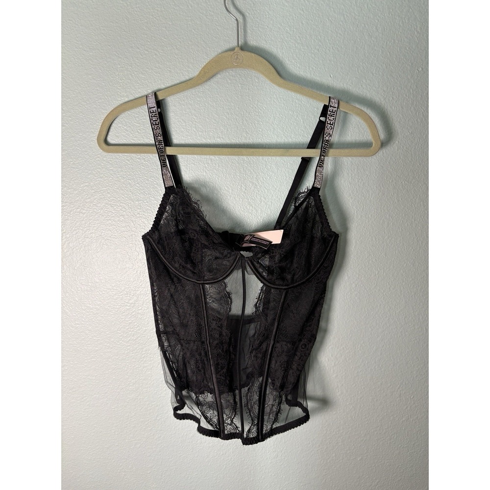 NWT Victoria's Secret Black Lace Longline Bustier Bra Size L 545924